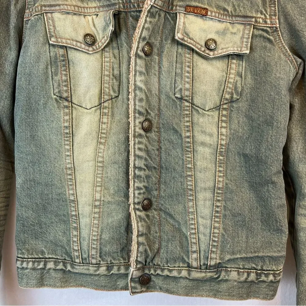 7 For All Mankind Vintage Y2K Sherpa Denim Jacket Womens Small Western